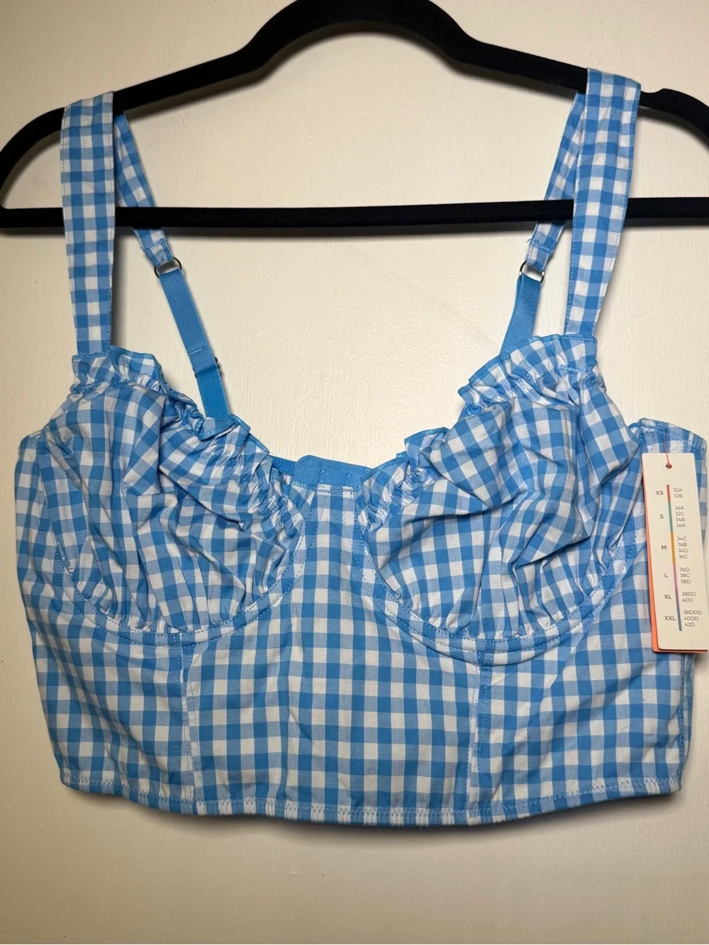 Colsie Blue and White Gingham Ruffle Bustier Large NWT Summer Festival